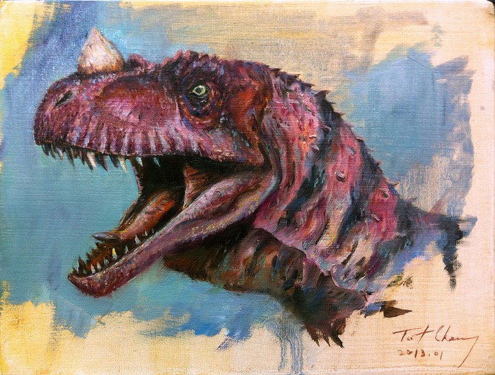 Painting of a Ceratosaurus dinosaur head