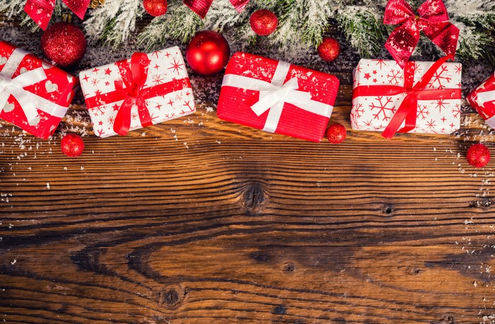 Christmas Gifts and Ornaments on Wood