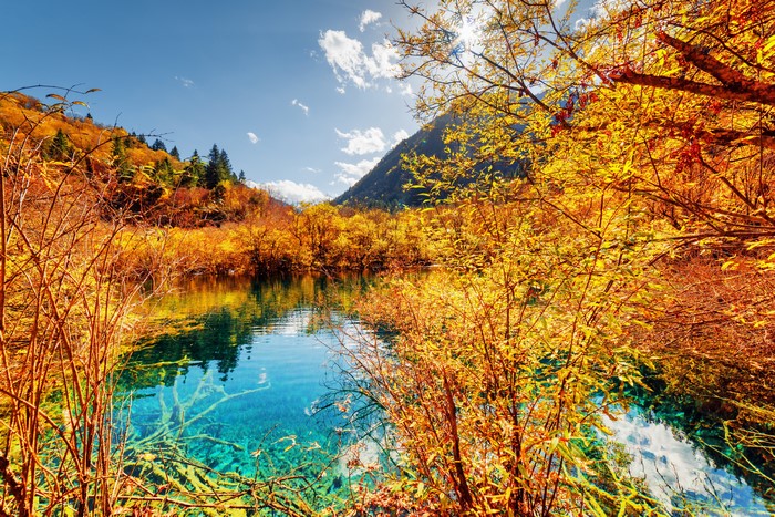 Autumn lake in Jiuzhaigou National Park, China