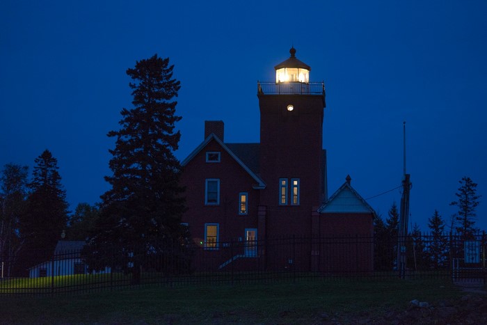 Two Harbors Lighthouse at night