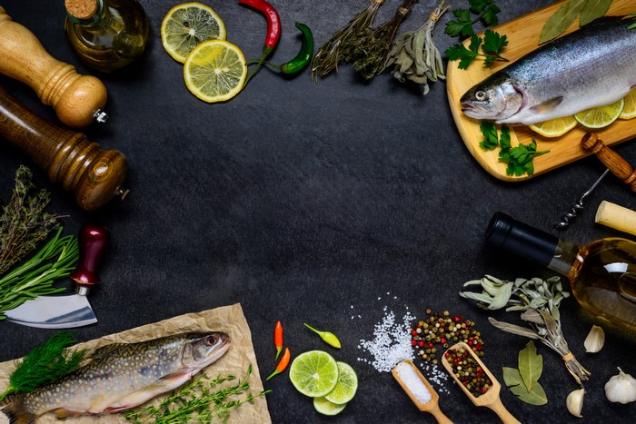 Fish, Lemons, Spices, and Wine Ingredients