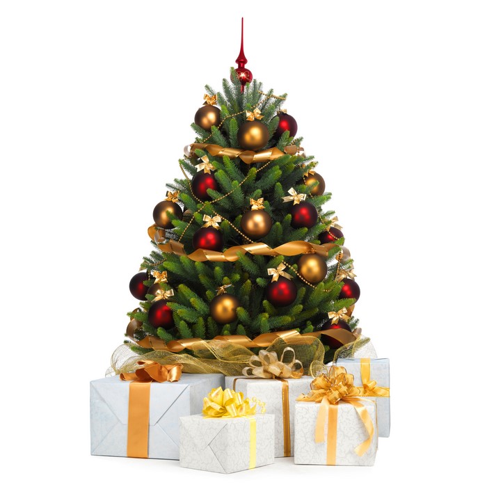 Christmas tree with ornaments and gifts