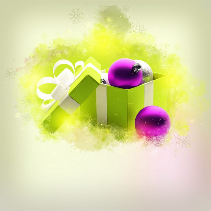 Christmas gift box with ornaments
