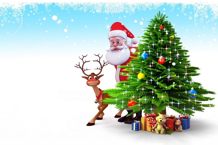 Santa Claus, Reindeer, and Christmas Tree with Gifts