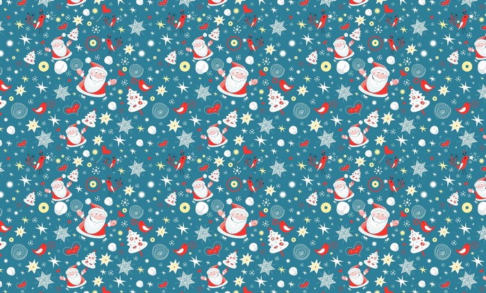 Christmas Pattern with Santa Claus and Snowflakes