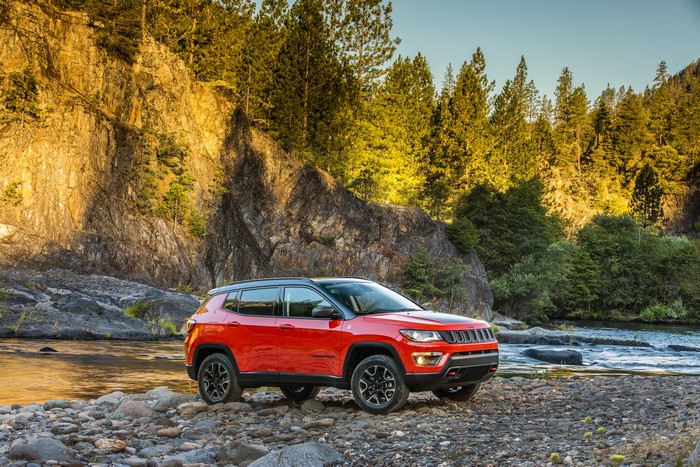 Red 2017 Jeep Compass Trailhawk by River