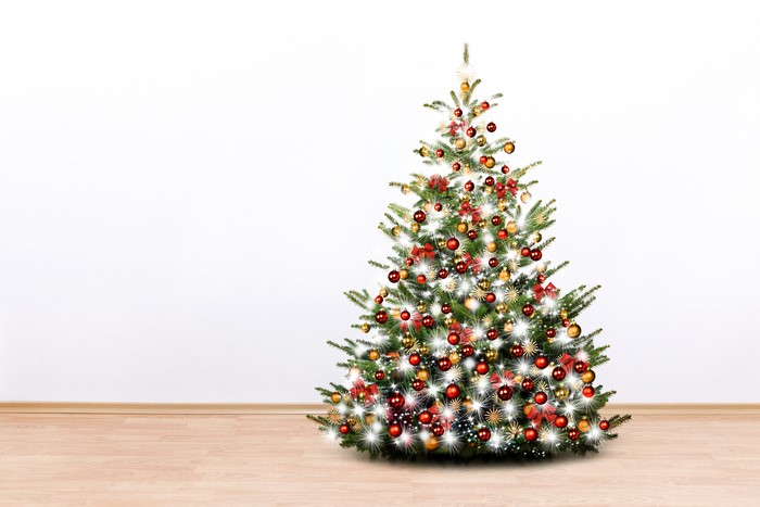 Christmas tree with fairy lights and ornaments