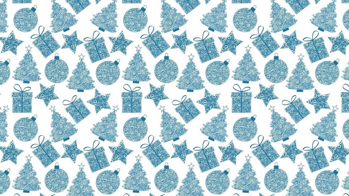 Blue Christmas ornaments, gifts, and trees pattern