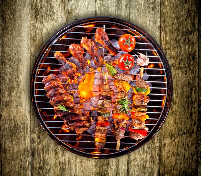 Barbecue Grill with Meat and Vegetables