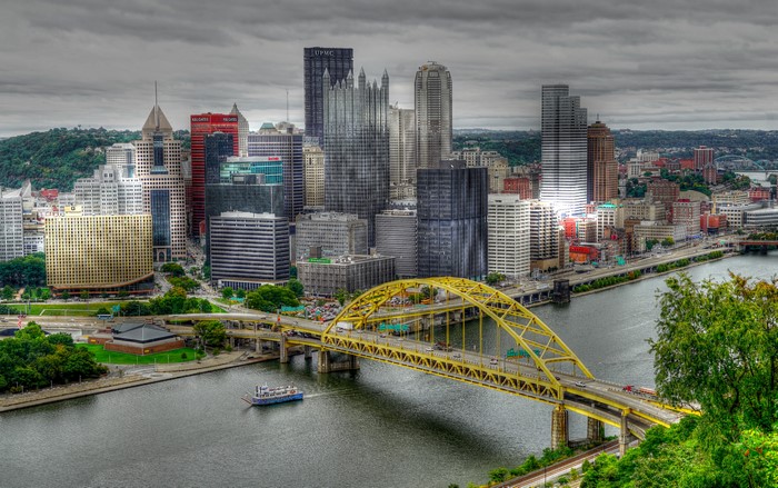 Pittsburgh Skyscrapers and Bridges over River