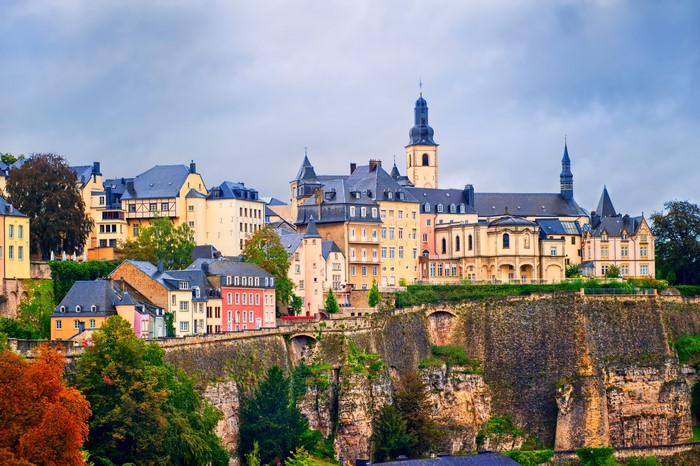 Luxembourg city with houses on a crag
