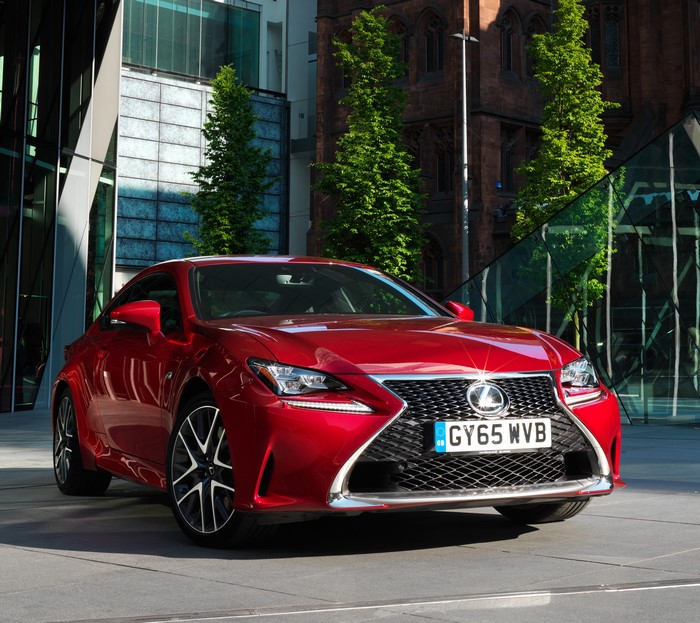 Red Lexus RC 200t F-Sport parked in city