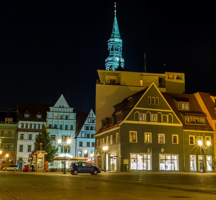 Zwickau Germany Houses at Night with Street Lights