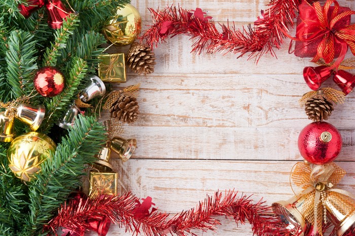 Christmas Decorations on Wood Planks