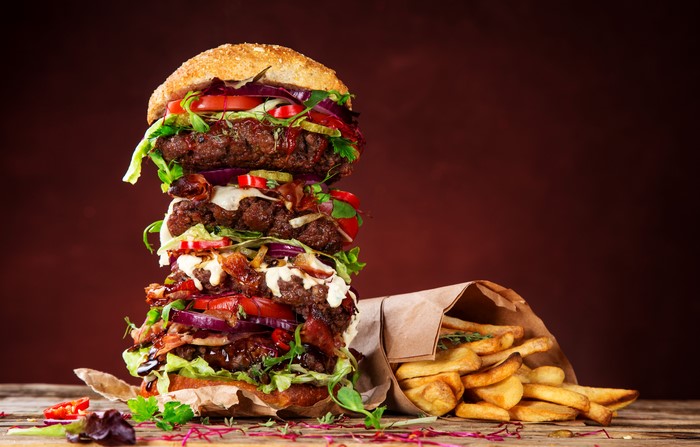 Giant Hamburger with French Fries