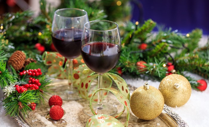 Christmas wine glasses with decorations
