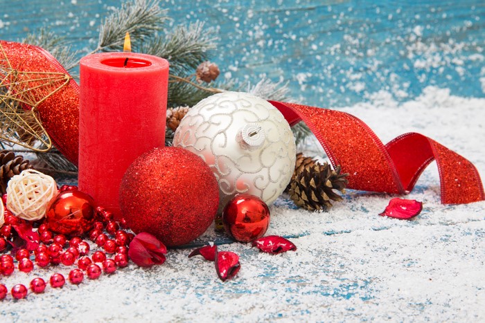 Christmas Decorations with Candle and Ornaments