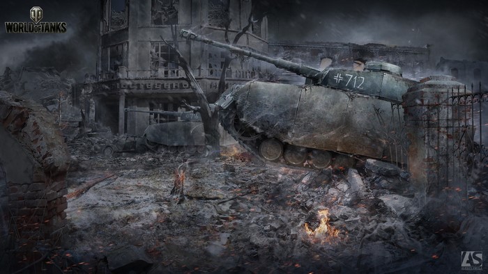German Pz.Kpfw.IV tanks in destroyed city from World of Tanks