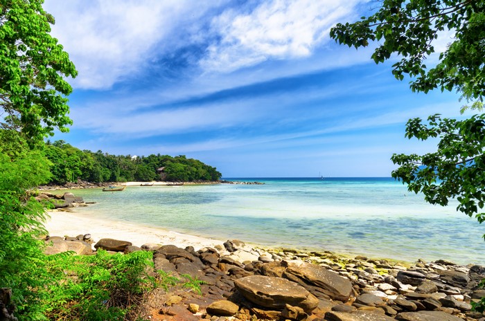 4K Phi-Phi Island Thailand Tropics Coast Stones Sky