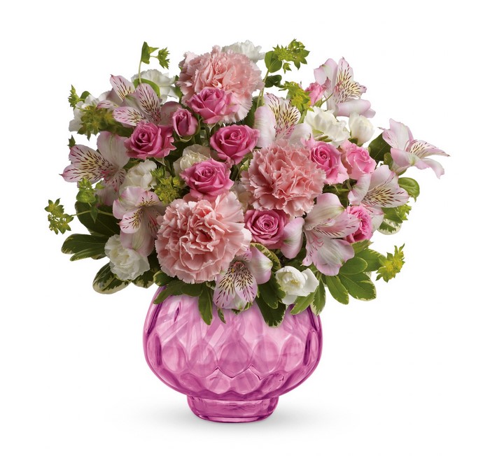Pink Carnation and Rose Bouquet in Pink Vase