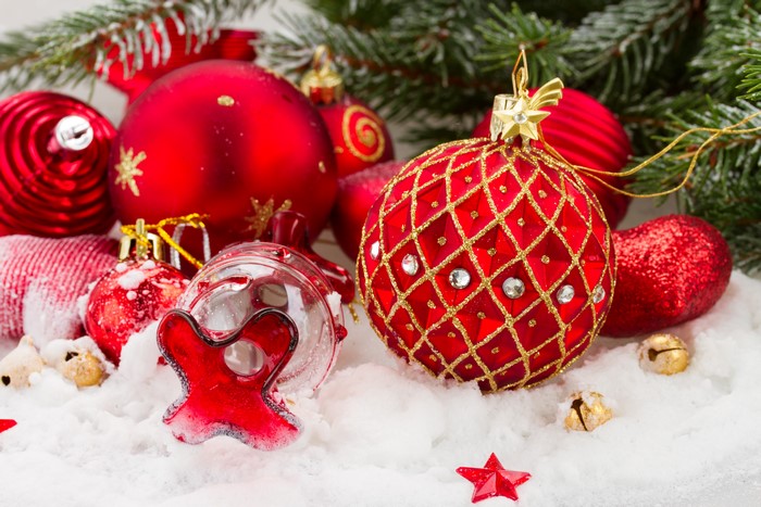 Christmas Ornaments in Snow