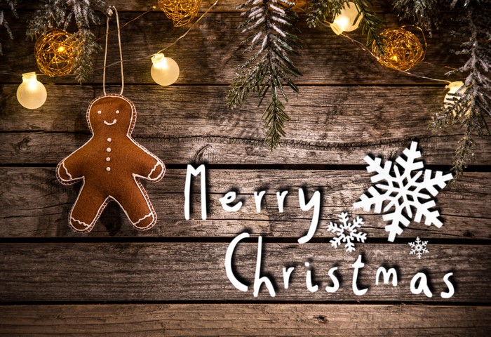 Christmas decoration with gingerbread man and snowflakes