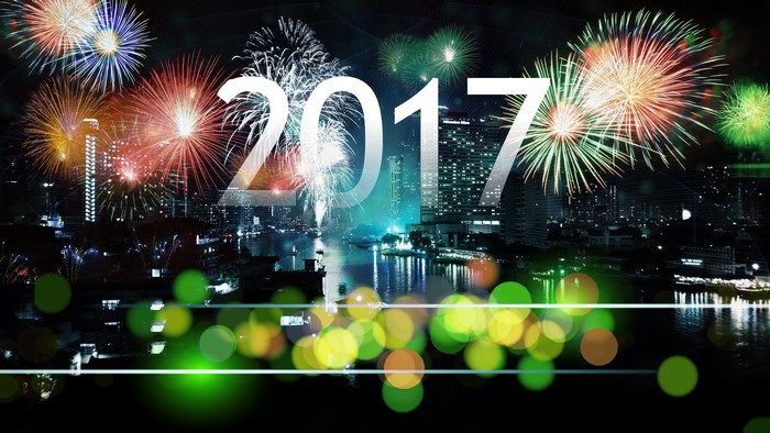 2017 New Year Fireworks Over Cityscape