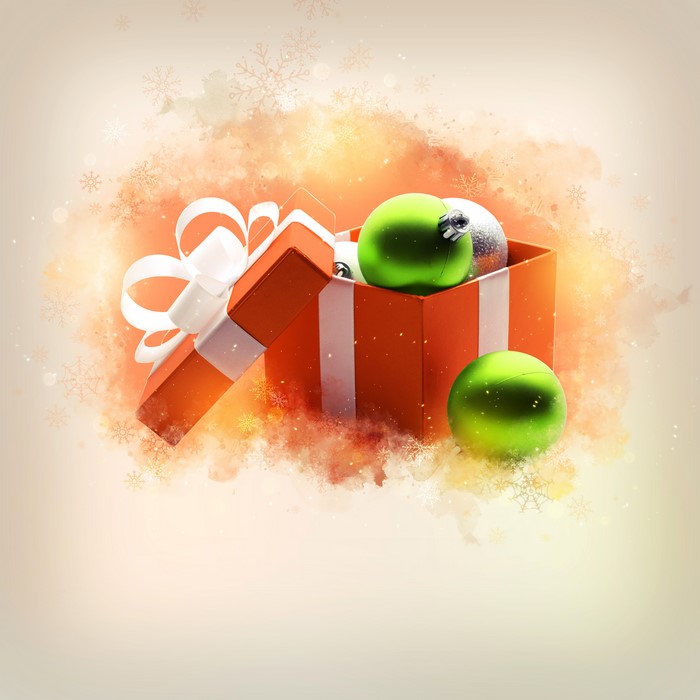 Christmas gift box with ornaments