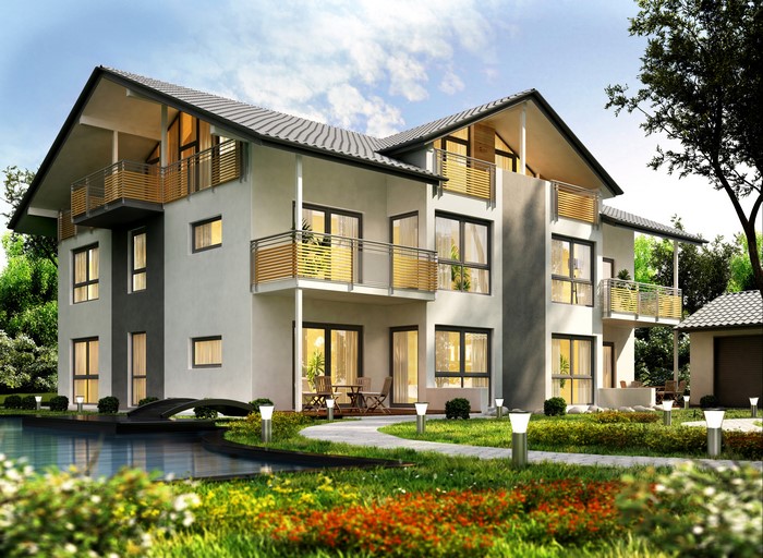 Modern Houses with Landscape Design and Pond