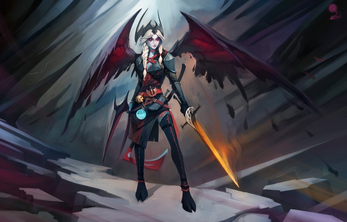 Vengeful Spirit from DOTA 2 with wings and sword