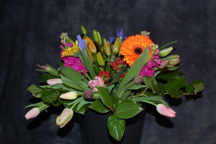 Bouquet of Tulips, Gerberas, and Irises