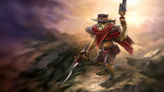 Bounty Hunter from DOTA 2 with guns and sword