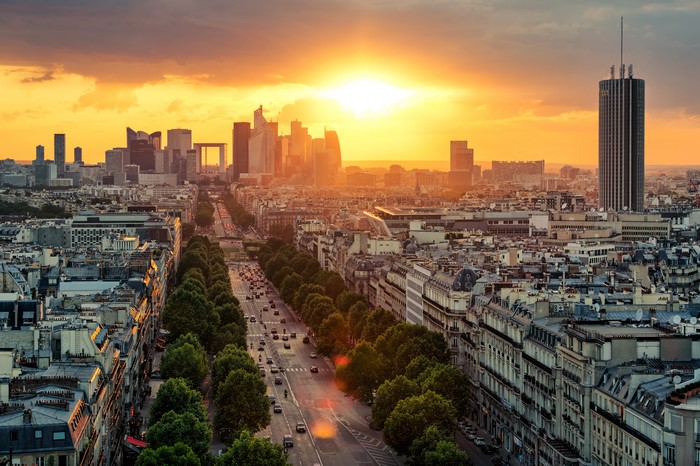 Paris Skyline at Sunset with La Defense
