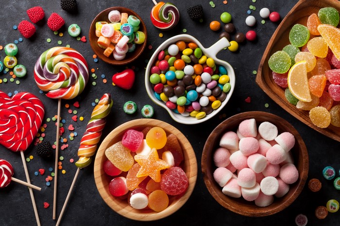 Assortment of Candies, Lollipops, and Marshmallows