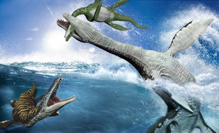 Marine Reptiles Fighting in the Ocean
