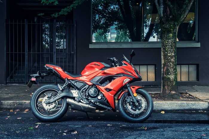 Red Kawasaki Ninja 650 Motorcycle on Street