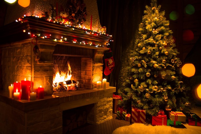 4K Christmas Fireplace with Tree and Gifts