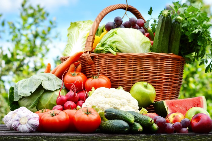 Fresh Colorful Vegetables and Fruits in Basket 4K