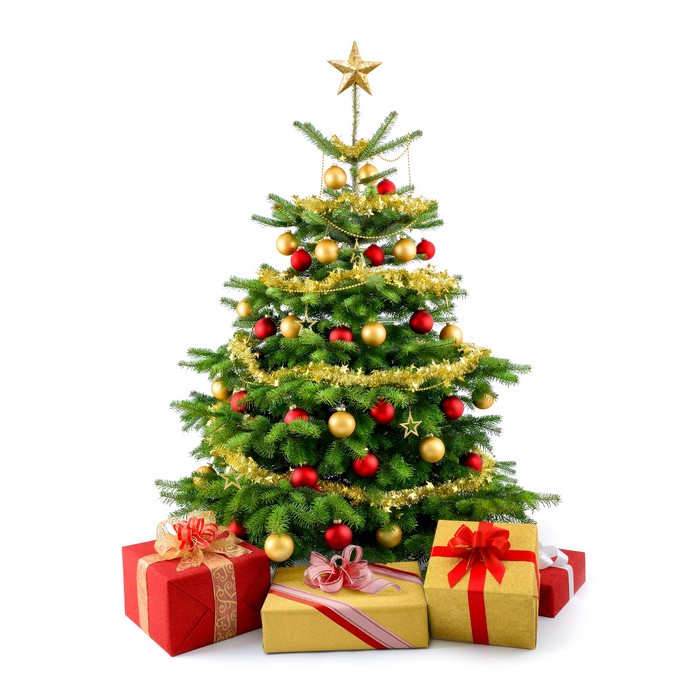 Christmas tree with gifts and ornaments