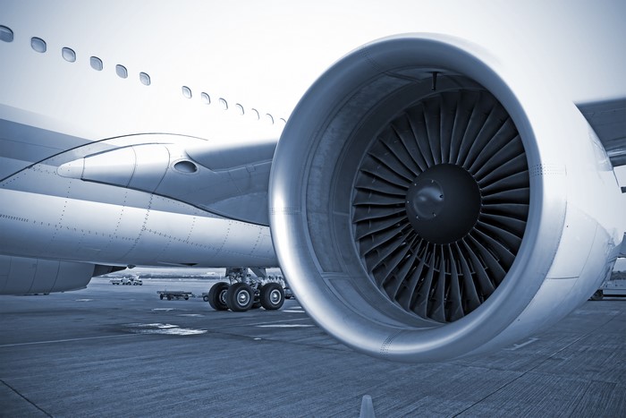 Closeup of an Airplane Jet Engine and Fuselage