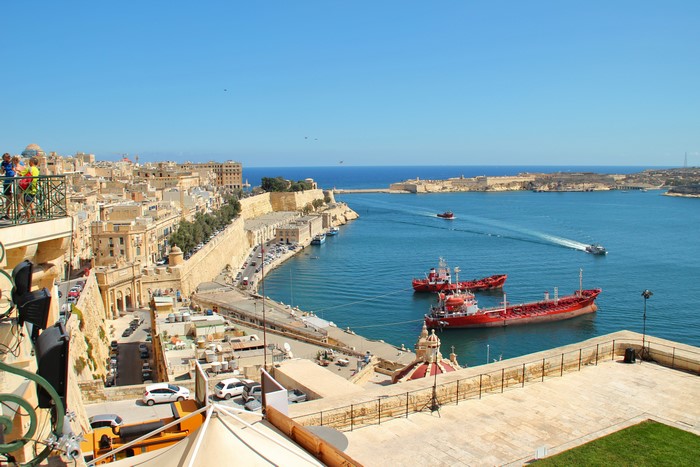 Valletta, Malta Harbor with Ships and Cityscape