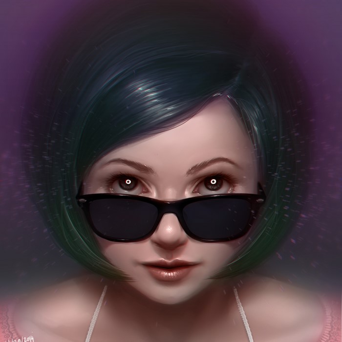 Painting Art of a Brunette Girl Wearing Glasses