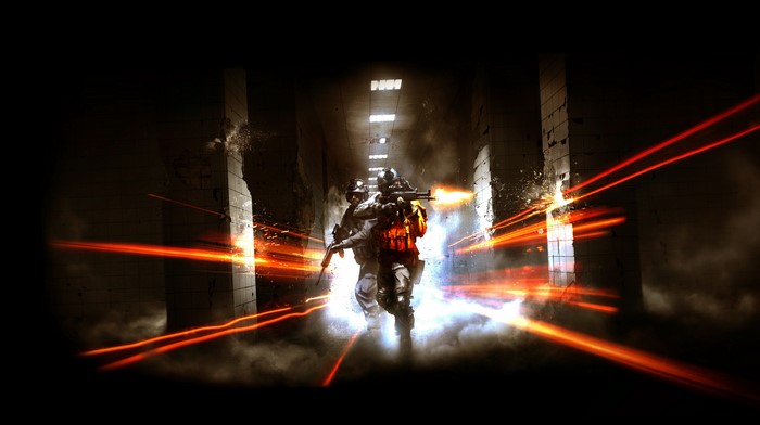 Battlefield Soldiers firing assault rifles