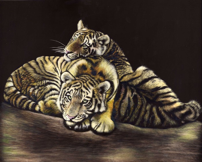 Two Tiger Cubs Painting Art