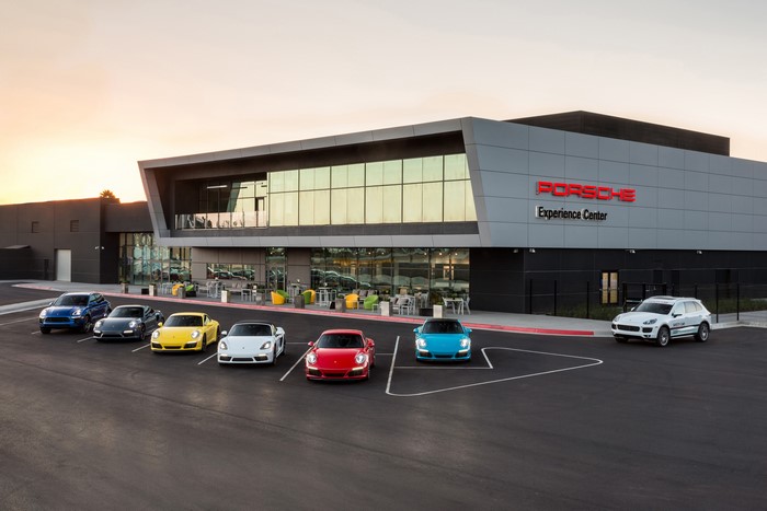 Porsche Experience Center with multiple cars parked