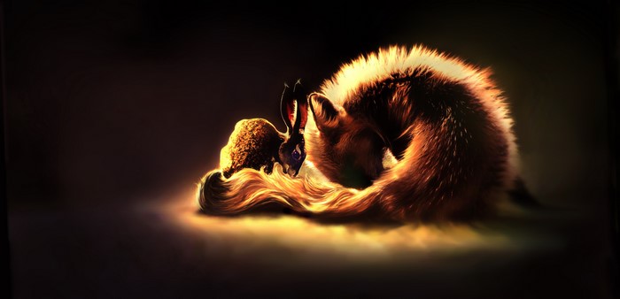 Fox and Hare in Warm Light