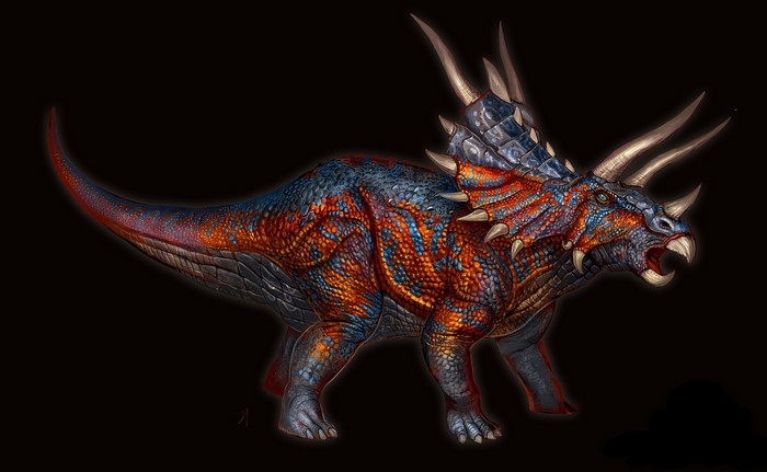 Triceratops dinosaur with colorful scales and horns