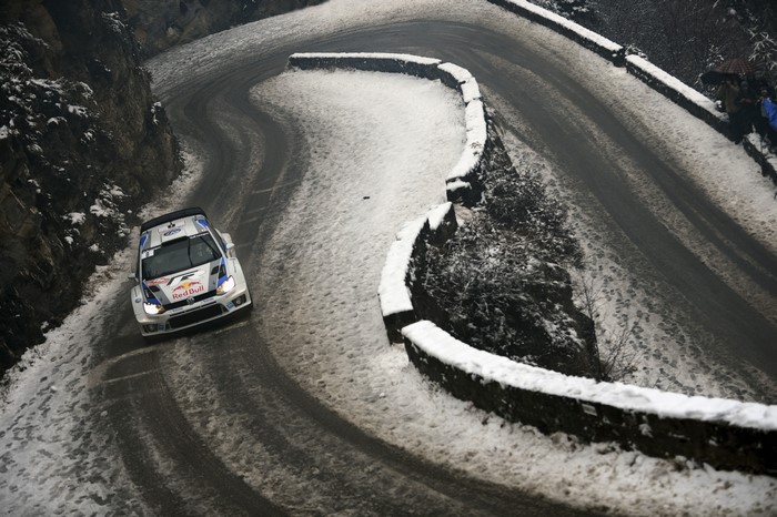 WRC Polo Red Bull Rally Car in Winter Snow