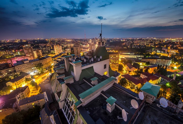 Kiev, Ukraine at night from above