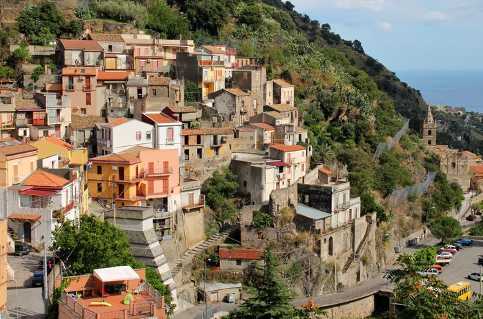 Houses on a hillside in Sicily, Italy